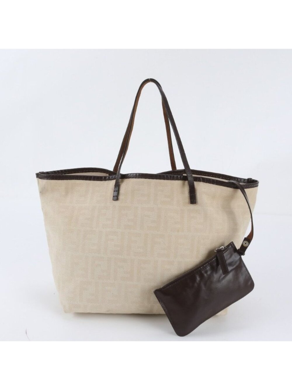 Fendi Zucca Leather Canvas Tote Bag Shoulder